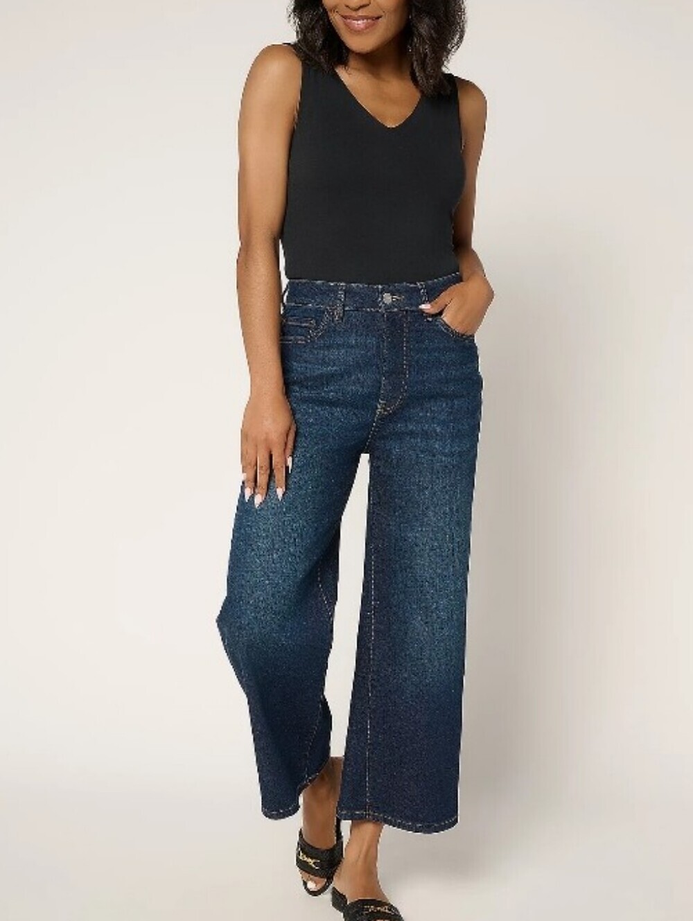 WARP + WEFT NCE Cropped Wide Leg Jeans 8/29 Dark Wash